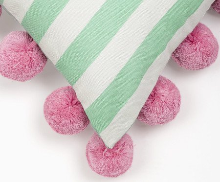 Capa de Almofada Listrada Pompom Rosa e Verde | Westwing