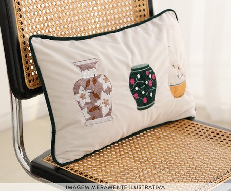 Capa de Almofada Bordada com Cordonê Vasos Off-White | Westwing