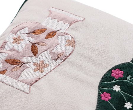 Capa de Almofada Bordada com Cordonê Vasos Off-White | Westwing