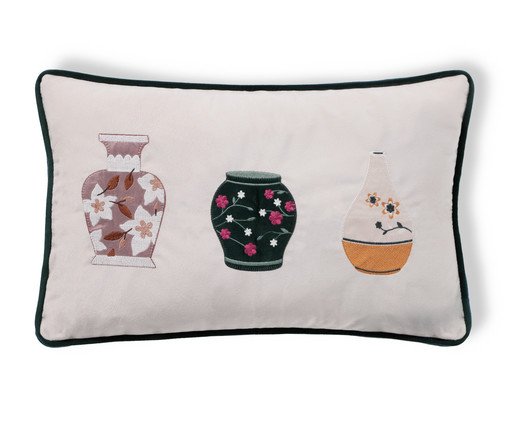 Capa de Almofada Bordada com Cordonê Vasos Off-White, Off White | WestwingNow