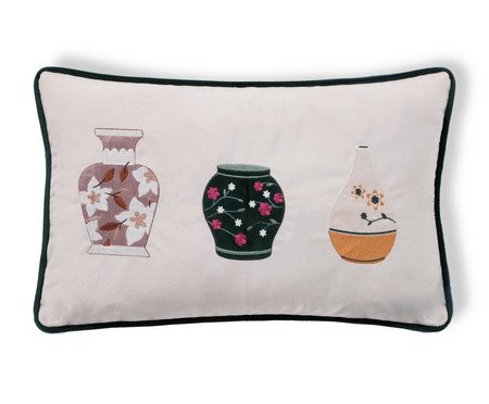 Capa de Almofada Bordada com Cordonê Vasos Off-White | Westwing