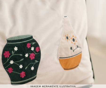 Capa de Almofada Bordada com Cordonê Vasos Off-White | Westwing
