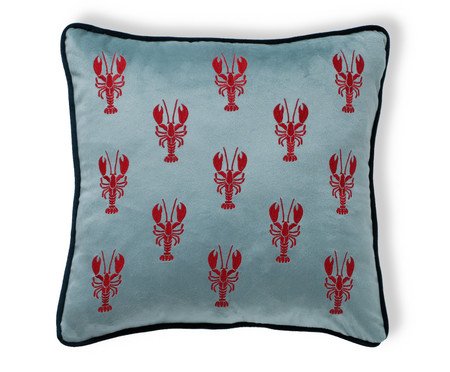Capa de Almofada Bordada com Cordonê Lagostas Azul Claro | Westwing
