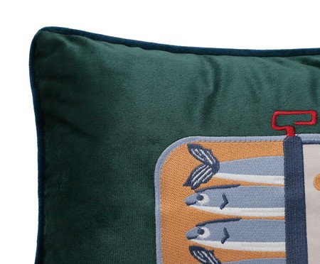 Capa de Almofada Bordada com Cordonê Sardinhas Verde | Westwing