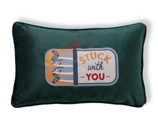 Capa de Almofada Bordada com Cordonê Sardinhas Verde, green | WestwingNow