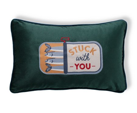 Capa de Almofada Bordada com Cordonê Sardinhas Verde | Westwing