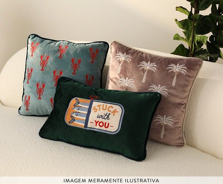 Capa de Almofada Bordada com Cordonê Sardinhas Verde | Westwing