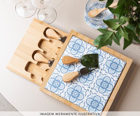Jogo para Queijo com Tábua Mosaico Bambu | Westwing