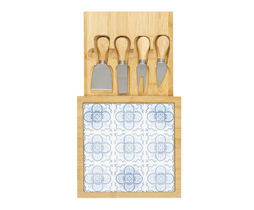 Jogo para Queijo com Tábua Mosaico Bambu, blue | WestwingNow