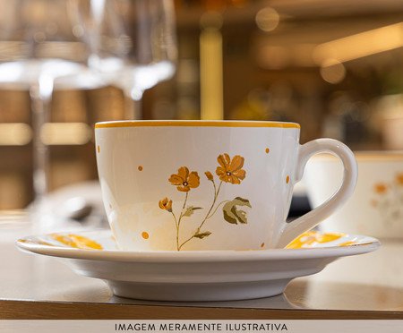 Xícara para Chá com Pires Doce Encanto Amarelo | Westwing
