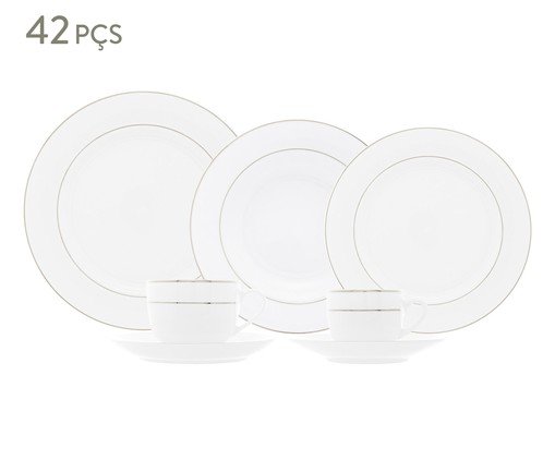Aparelho de Jantar em Porcelana com Borda Prateada Mônaco, white | WestwingNow