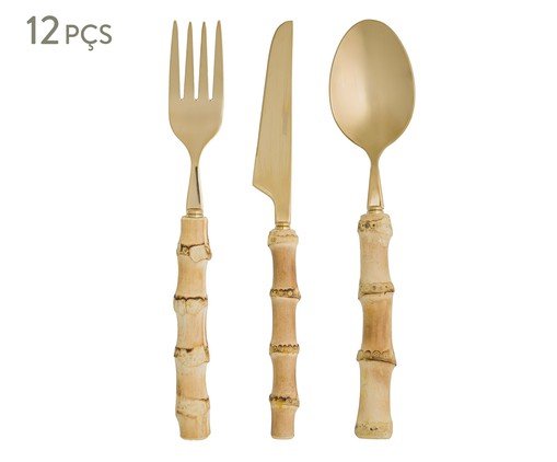 Faqueiro de Aço Inox Bambum Tulum Dourado, gold | WestwingNow