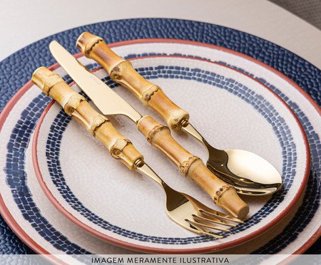 Faqueiro de Aço Inox Bambum Tulum Dourado | Westwing