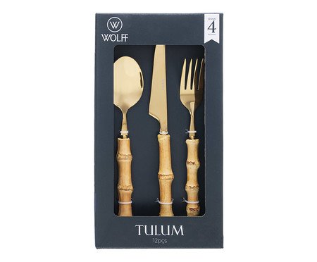 Faqueiro de Aço Inox Bambum Tulum Dourado | Westwing