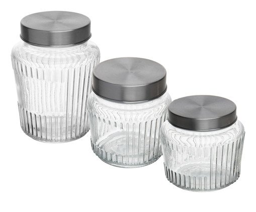 Jogo de Potes com Tampa de Metal Lumen, transparent | WestwingNow