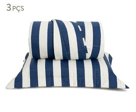 Jogo de Cobre-Leito Listras Bold Azul Marinho | Westwing