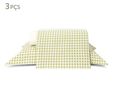 Jogo de Lençol Mini Vichy Verde Oliva 200 Fios | Westwing