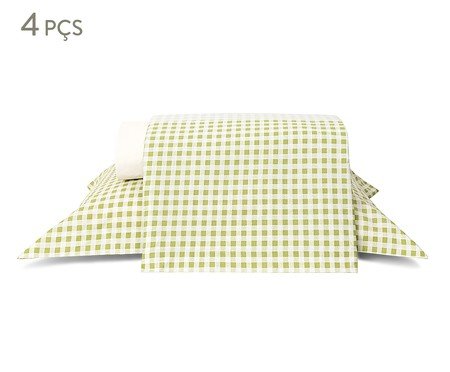 Jogo de Lençol Mini Vichy Verde Oliva 200 Fios | Westwing