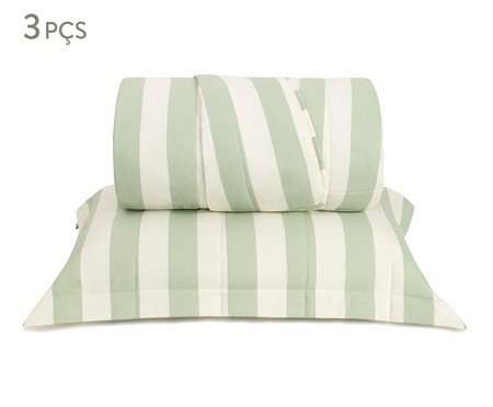 Jogo de Cobre-Leito Listras Bold Verde Menta 200 Fios