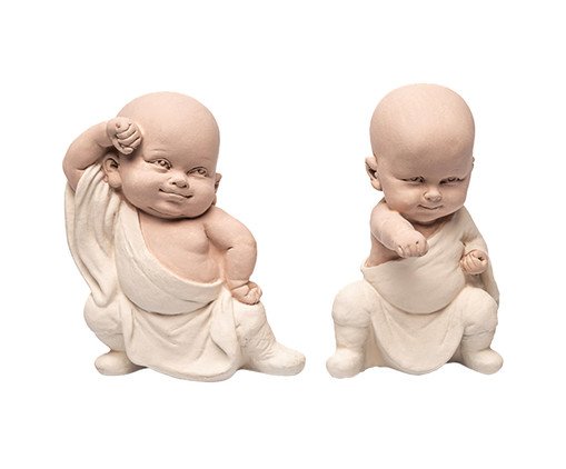 Jogo de Esculturas Monges Lutadores, beige | WestwingNow