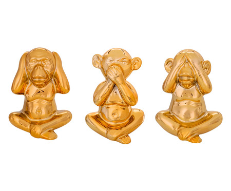 Jogo de Adornos em Cerâmica Monkey - Dourado