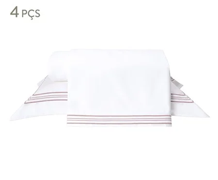 Jogo de Lençol Sofisticato Branco e Rose