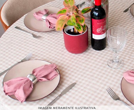 Toalha de Mesa Redonda  Vichy Bege e Off White Pequena | Westwing