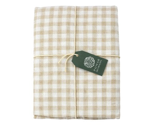 Toalha de Mesa Redonda  Vichy Bege e Off White Pequena, beige | WestwingNow