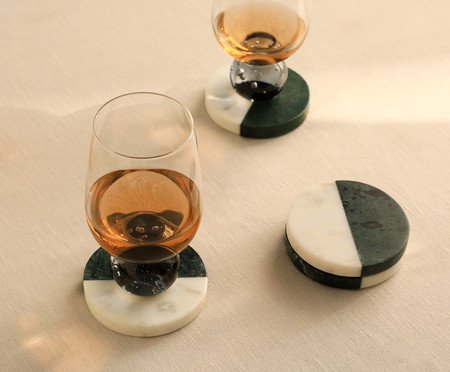 Jogo de Porta-Copos em Mármore Orfeu Branco e Verde - 4 pçs | Westwing