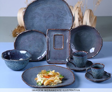 Jogo de Pratos para Sobremesa Orgânico Eco Stone Basalto Azul | Westwing