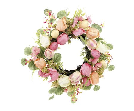 Guirlanda com Flores e Ovos Fondant Verde e Rosa | Westwing