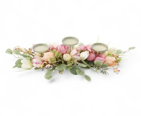 Porta-Vela com Flores e Ovos Fondant Verde e Rosa | Westwing