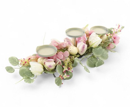 Porta-Vela com Flores e Ovos Fondant Verde e Rosa | Westwing