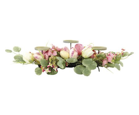 Porta-Vela com Flores e Ovos Fondant Verde e Rosa | Westwing