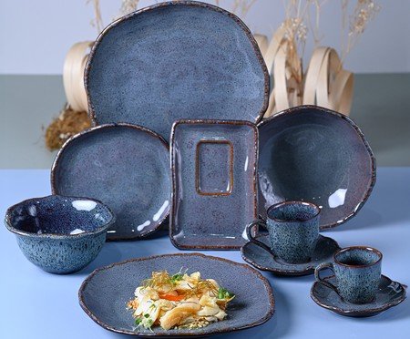 Jogo de Pratos Fundo Orgânico Eco Basalto Azul | Westwing