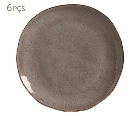 Jogo de Pratos Raso Orgânico Shimeji Gold Cinza | Westwing