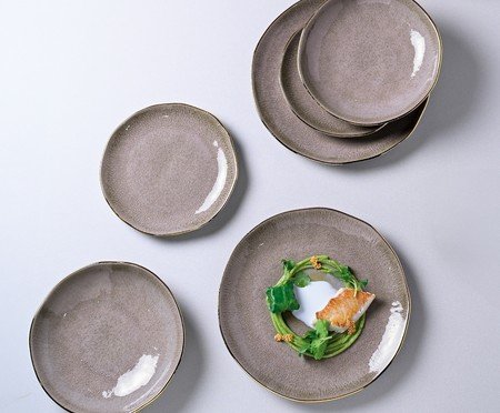 Jogo de Pratos Fundo Orgânico Shimeji Gold Cinza | Westwing