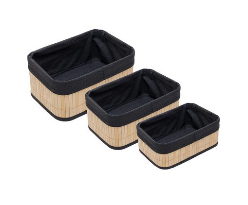 Jogo de Cestos Retangulares com Forro em Tecido Preto, black | WestwingNow