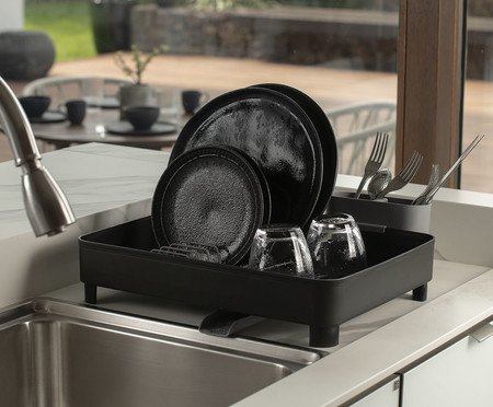 Escorredor de Loucas com Direcionador Liv Fechado Preto | Westwing