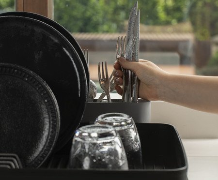 Escorredor de Loucas com Direcionador Liv Fechado Preto | Westwing