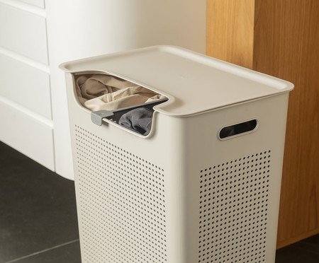 Cesto de Roupas Duplo Compartimento Flow Fechado Bege | Westwing