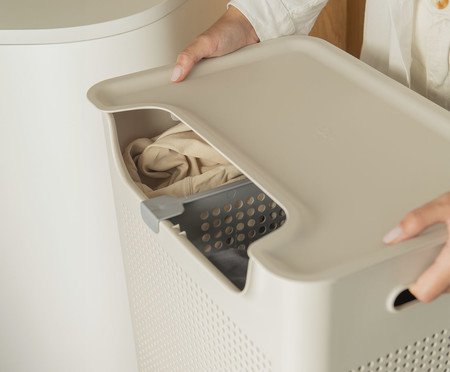 Cesto de Roupas Duplo Compartimento Flow Fechado Bege | Westwing