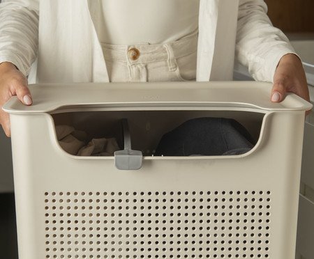 Cesto de Roupas Duplo Compartimento Flow Fechado Bege | Westwing