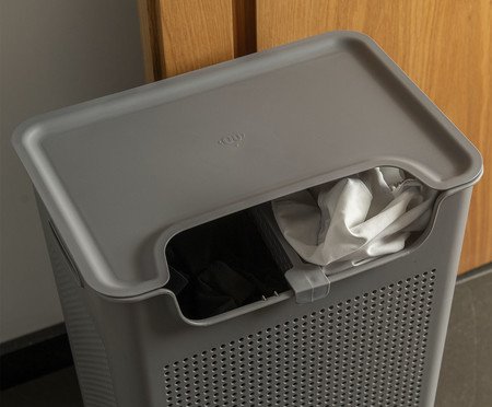 Cesto de Roupas Duplo Compartimento Flow Fechado Chumbo | Westwing