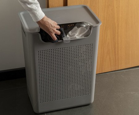 Cesto de Roupas Duplo Compartimento Flow Fechado Chumbo | Westwing