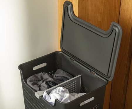 Cesto de Roupas Duplo Compartimento Flow Fechado Preto | Westwing