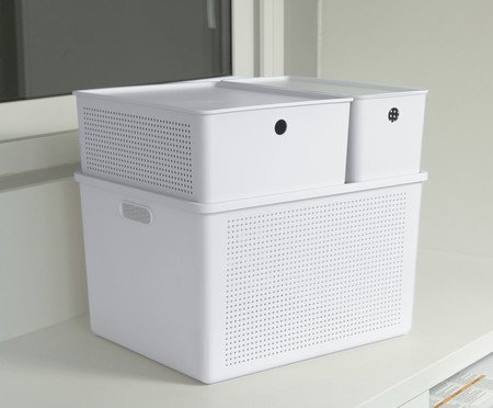 Cesto Flow com Tampa Fechado Branco | Westwing