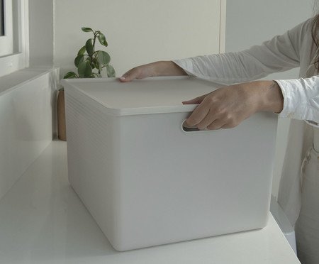 Cesto Flow com Tampa Fechado Bege | Westwing