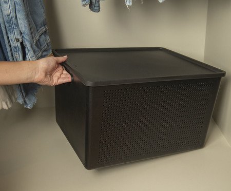 Cesto Flow com Tampa Fechado Preto | Westwing