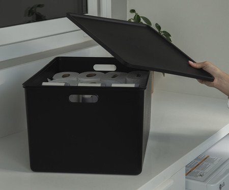 Cesto Flow com Tampa Fechado Preto | Westwing